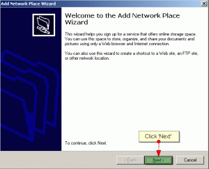 In the Add Network Place Wizard, Click Next