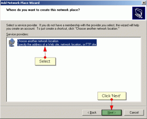 Select 'Choose another network location' and click 'Next'