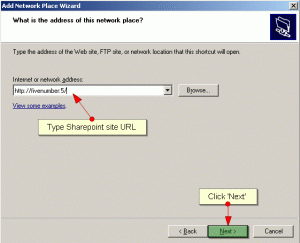 Type Sharepoint site url and click 'Next'
