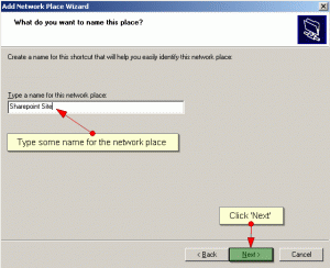 Type a name for the network place and click 'Next'