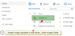 Upload header image to style library > images folder