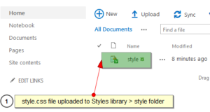 Upload style.css file to style library > style folder
