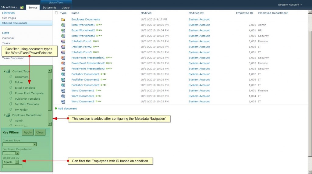 Configure SharePoint 2010 Metadata Navigation and Filter – Five Number