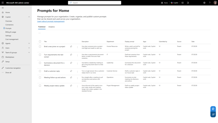 Set Up Organization Prompts in the Microsoft 365 Admin Center