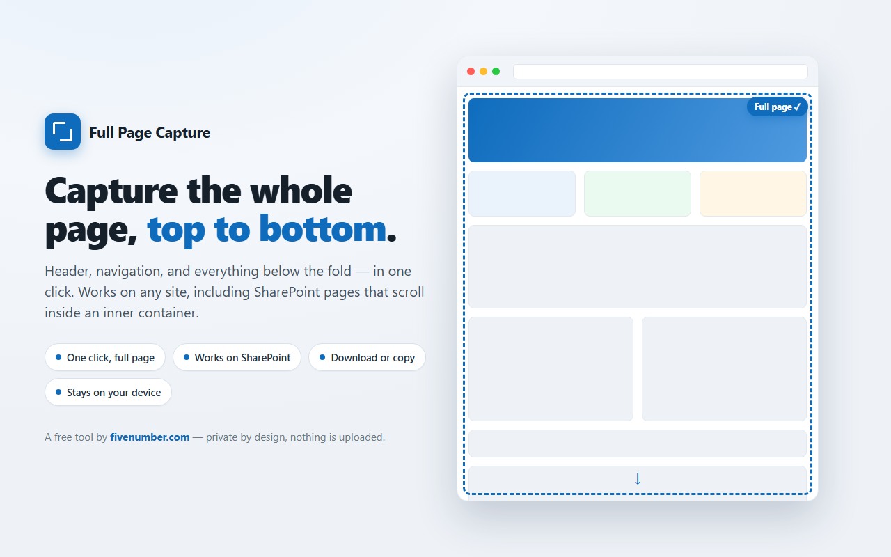 Full Page Capture - full page screenshots top to bottom, a free tool by fivenumber.com