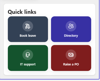 Quick links web part showing coloured shortcut tiles with icons on SharePoint